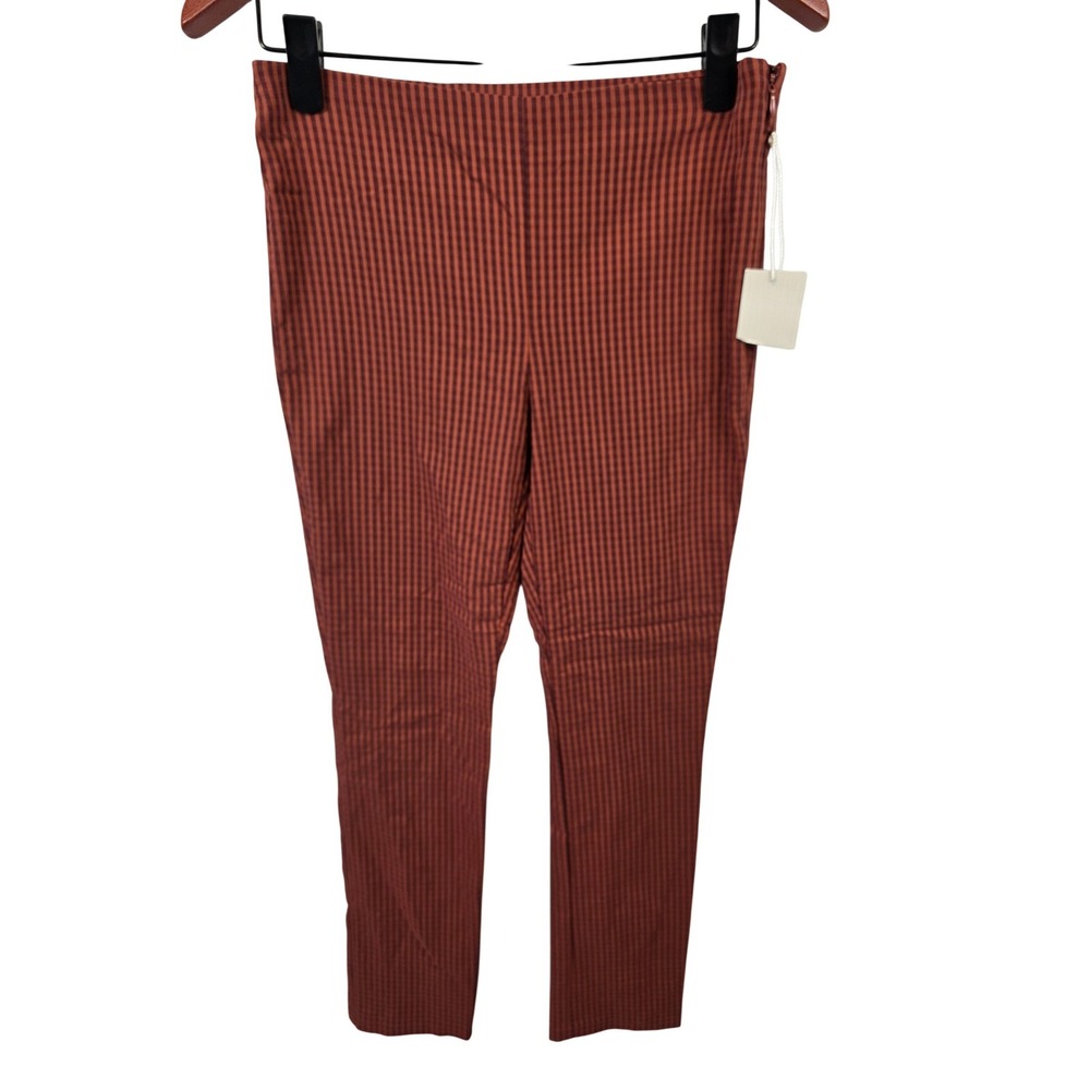 Worthington Womens Slim Leg Gingham Pants Rust Side Zip Stretch Size 4 NEW